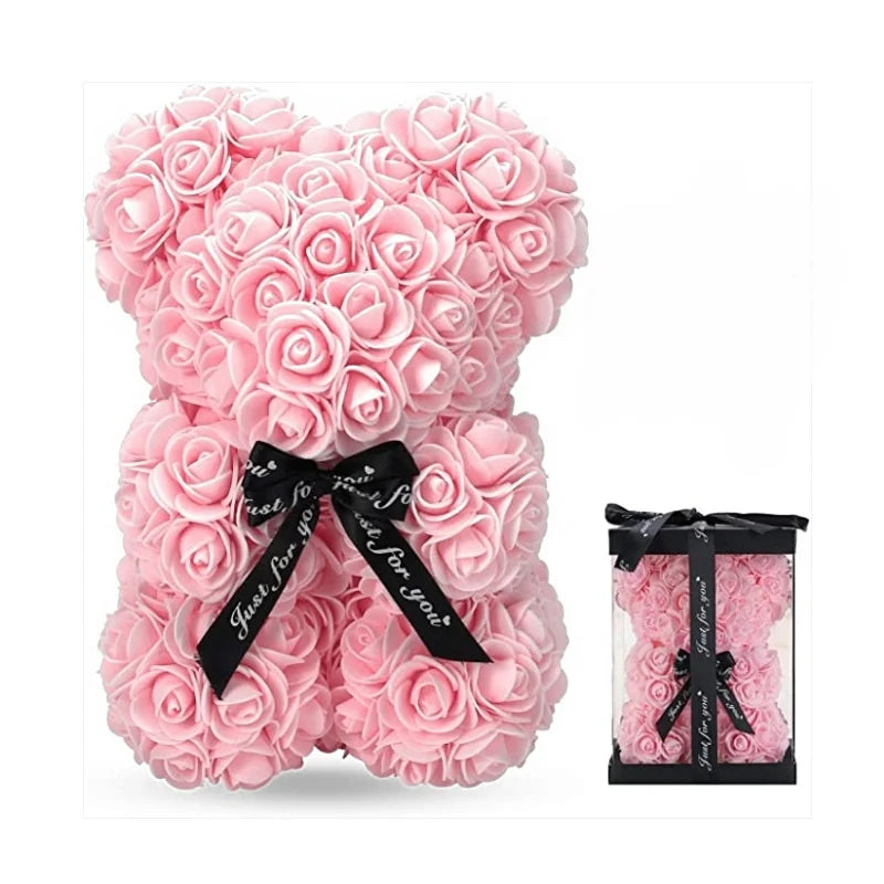 Fashion Artificial Rose Bear Gifts PE Eternal Rose Bear for Mom Mother's Day Birthday Valentine's Day Wedding Party Decoration