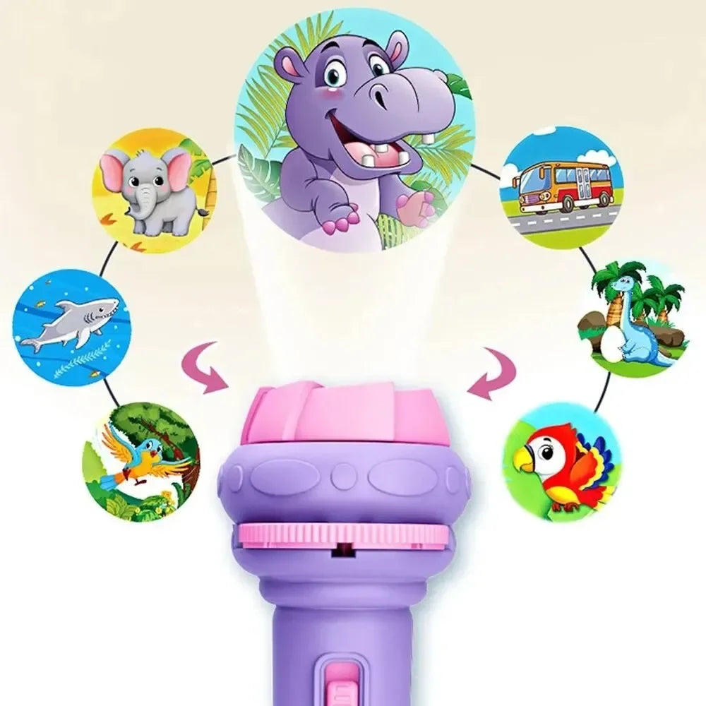 10 Cards Cartoon Projection Flashlight 80 Patterns Creative Children Flashlight Toy Projector Baby Toys Bedtime Story Book Toy CB DROPSHIPPING
