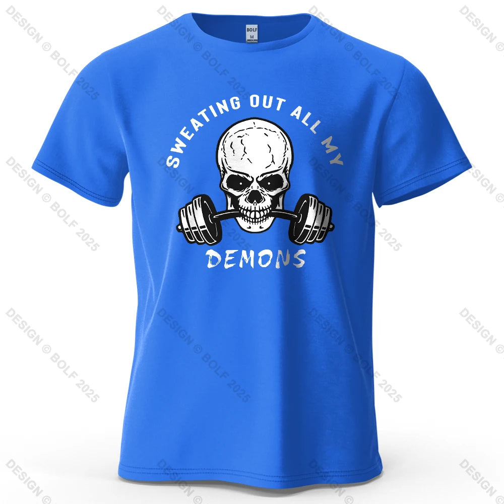 Fitness Skull Motivated Printed Men's T-Shirt 100% Cotton Oversized Gym Graphic Tees for Women Tops Tees Casual Streetwear CB DROPSHIPPING
