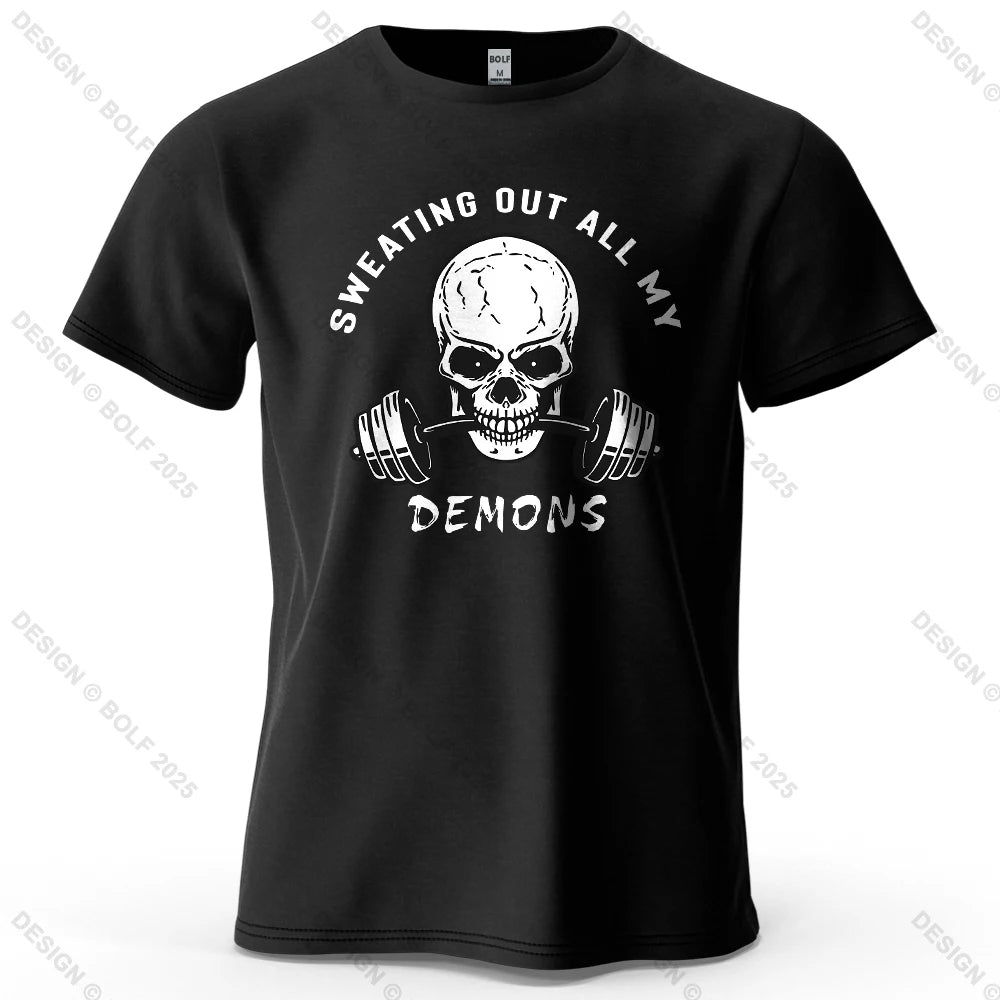Fitness Skull Motivated Printed Men's T-Shirt 100% Cotton Oversized Gym Graphic Tees for Women Tops Tees Casual Streetwear CB DROPSHIPPING