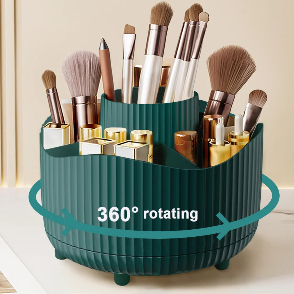 Rotating Makeup Organizer, Cosmetic Display Case with Brush Holder Perfume Tray, Storage Carousel for Vanity Bathroom Countertop CB DROPSHIPPING