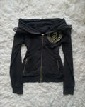 American Vintage Y2K Cherry Blossom Embroidered Hooded Jacket Womens Pink Zipper Coat with Floral Tree Graphic Streetwear