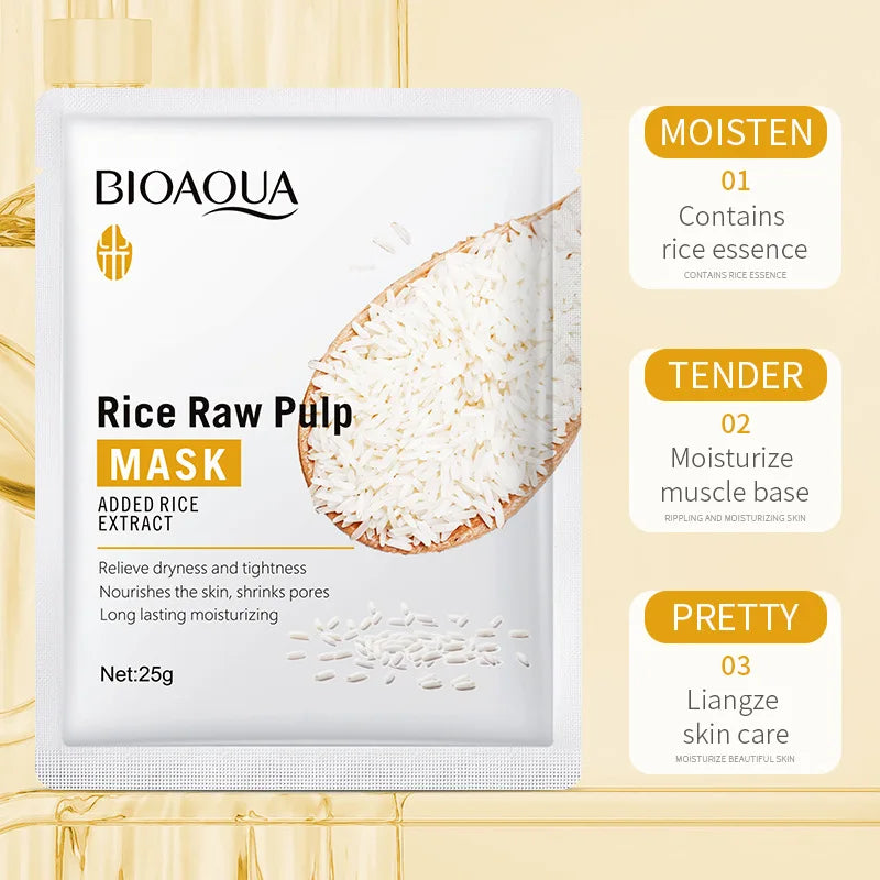 BIOAQUA Rice Raw Pulp Facial Masks Skincare Moisturizing Firming Hydrating Face Mask Sheets Mask Korean Skin Care
