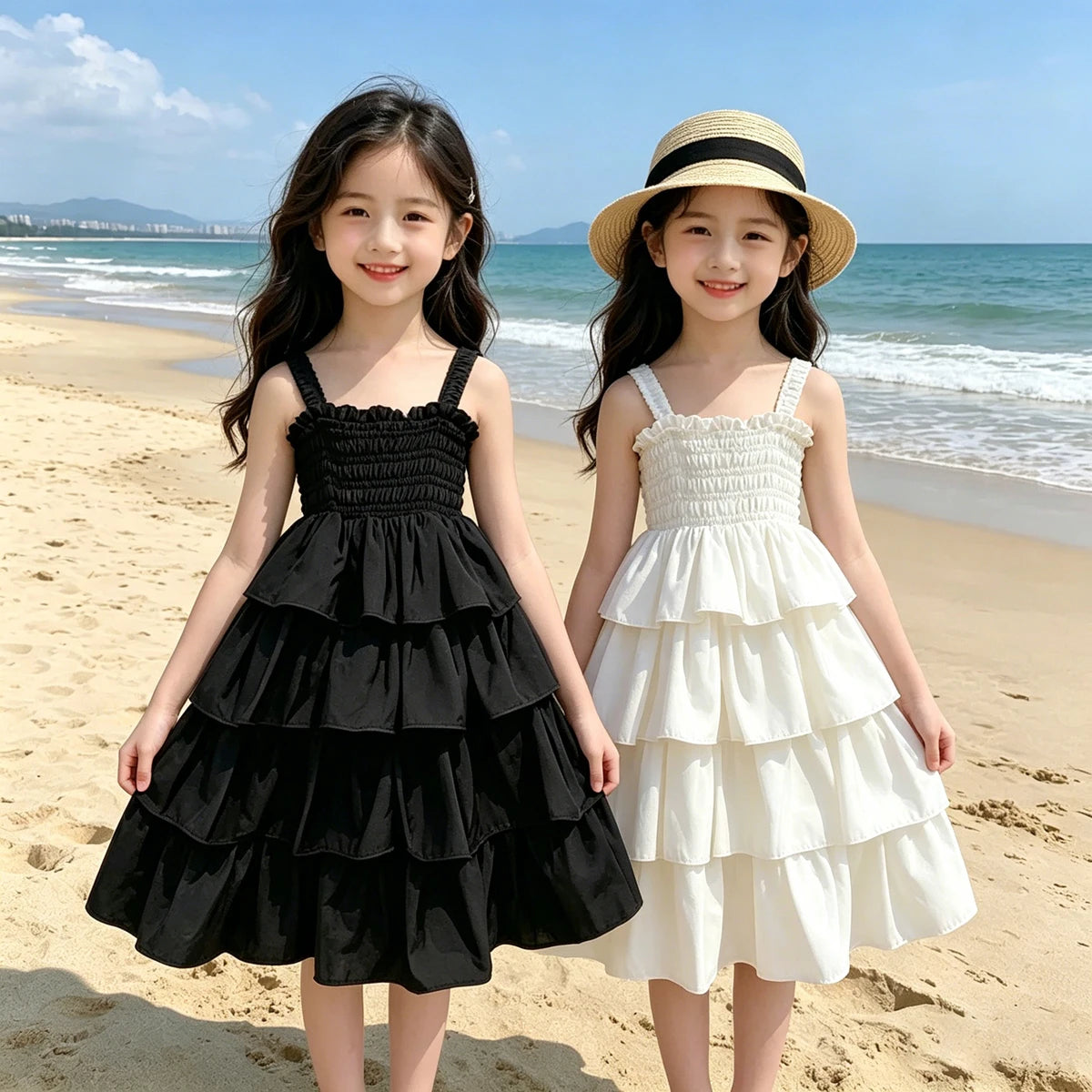 2026 Summer Girls Tiered Dress Sleeveless Strap Sundress Kids Ruffle Layered Casual Beach Party Princess Dress for 3-12 Years CB DROPSHIPPING