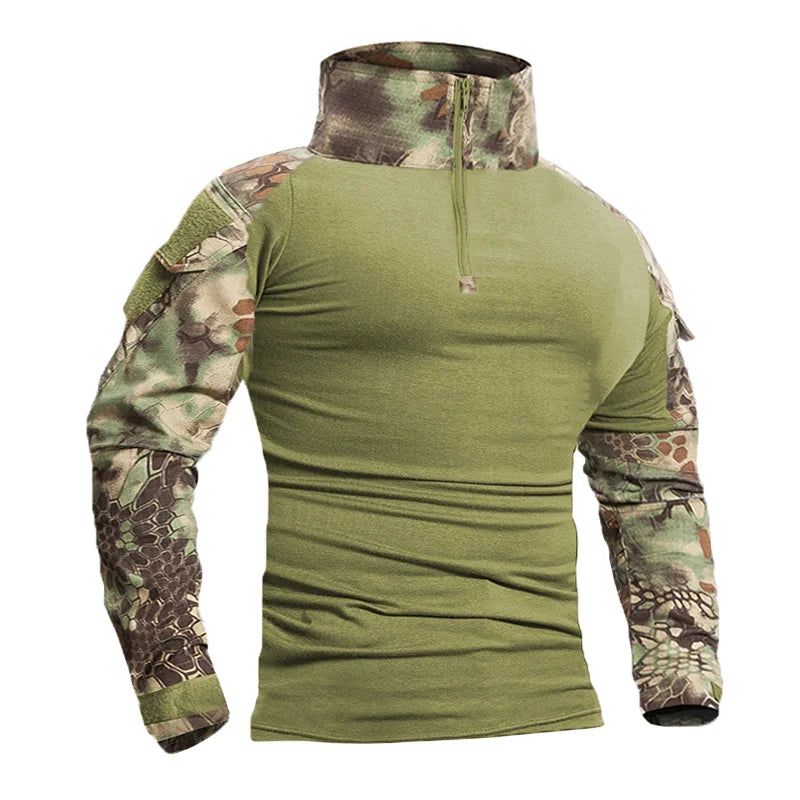 Outdoor Tactical Hiking T-Shirts Men Combat Military Army CP Camouflage Long Sleeve Hunting Climbing Shirt Cotton Sport Clothes