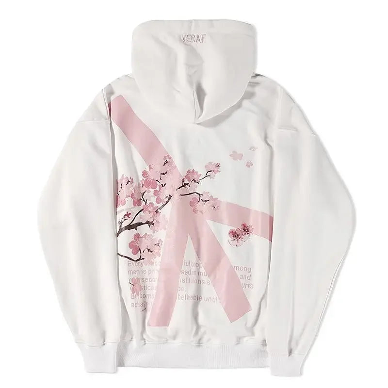American Vintage Y2K Cherry Blossom Embroidered Hooded Jacket Womens Pink Zipper Coat with Floral Tree Graphic Streetwear