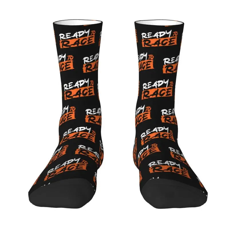 Custom Ready To Race Logo Crew Socks Unisex Cool 3D Print Racing Sport Motorcycle Rider Dress Socks