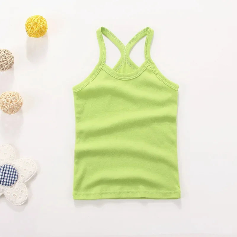 Summer Cotton Girls Vest Sleeveless Solid Color T-shirts Tees Kids Children Tops Baby Girl Casual Clothes Tshirt 2-12 Years CB DROPSHIPPING