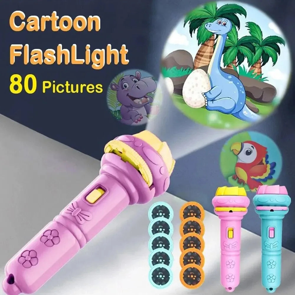 10 Cards Cartoon Projection Flashlight 80 Patterns Creative Children Flashlight Toy Projector Baby Toys Bedtime Story Book Toy CB DROPSHIPPING