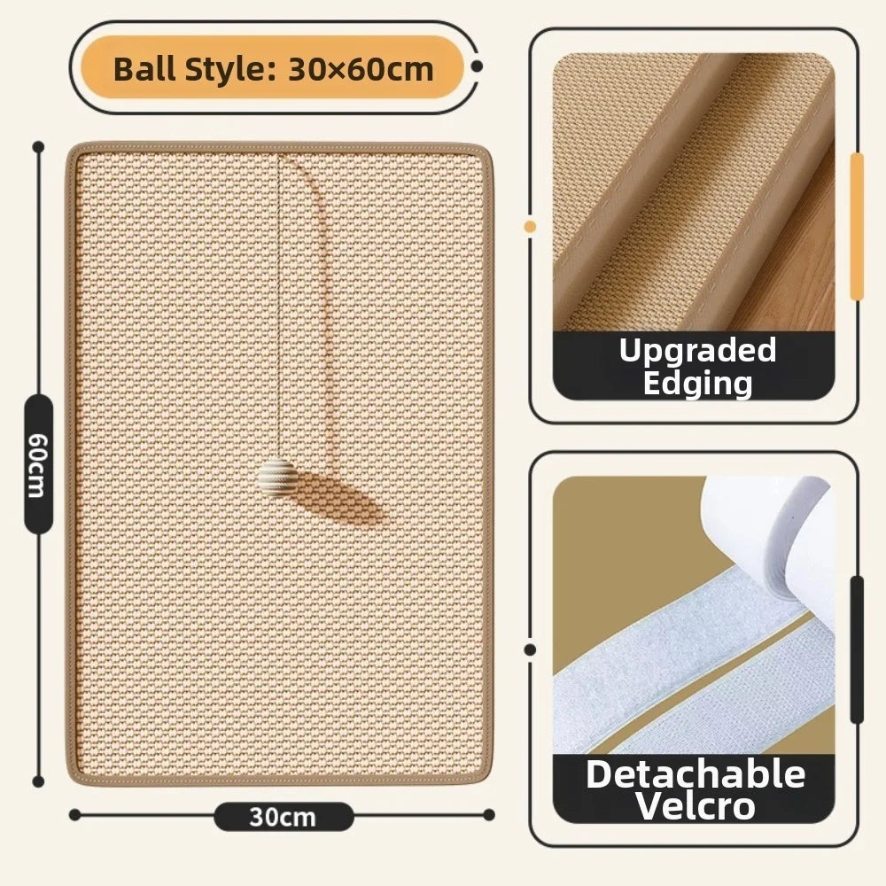 New Sisal Cat Scratching Board Wall Mount Wear-resistant Pet Grinding Pad with Ball Multi-size Furniture Protector Pet Supplies