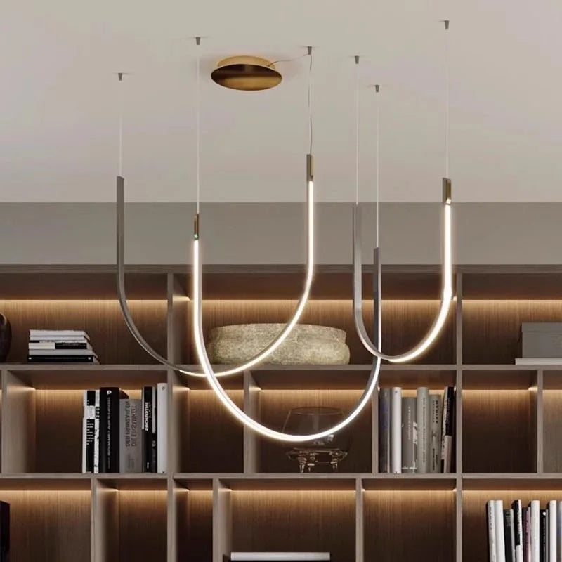 Living Room Study Modern New Lines U shaped Designer Restaurant Exhibition Hall Chandelier LED Industrial Wind Belt Creativity