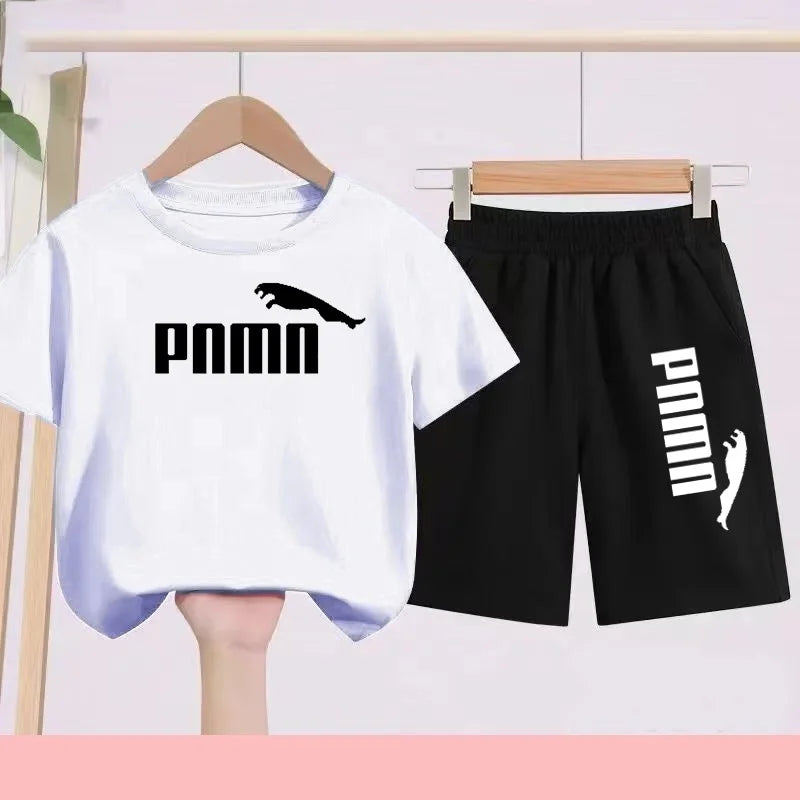 Summer 2 Piece Set 3-12 Age Children T-Shirt Letters Casual Short Sleeve+Shorts Boy Girl Comfortable Breathable Sportswear CB DROPSHIPPING