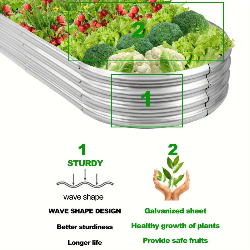 [Galvanized Raised Garden Bed] 1-Pack Land Guard Galvanized Raised Garden Bed Kit - Oval Large Metal Planter Garden Boxes for