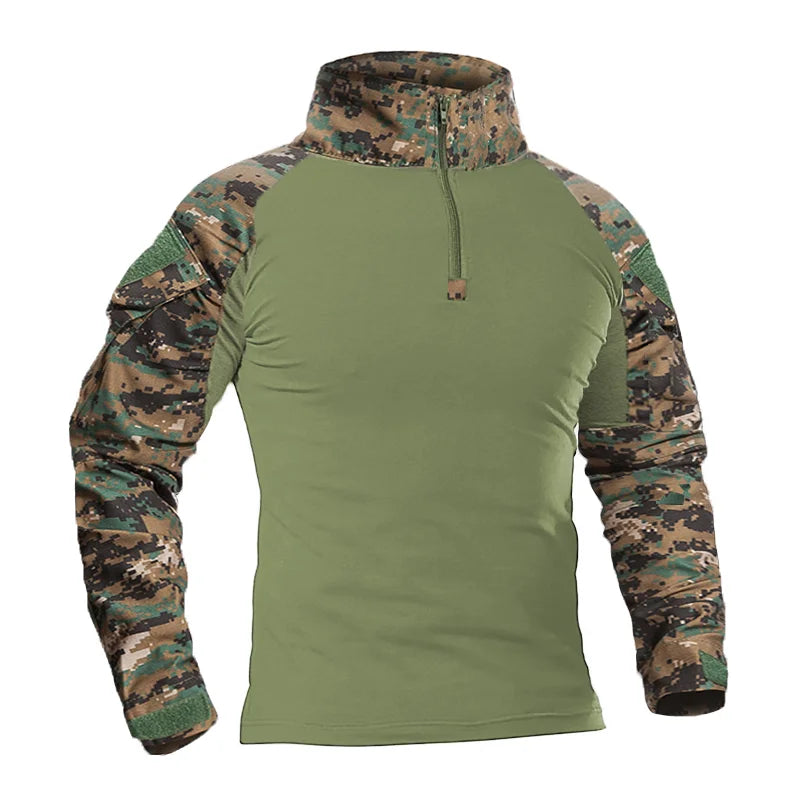 Outdoor Tactical Hiking T-Shirts Men Combat Military Army CP Camouflage Long Sleeve Hunting Climbing Shirt Cotton Sport Clothes