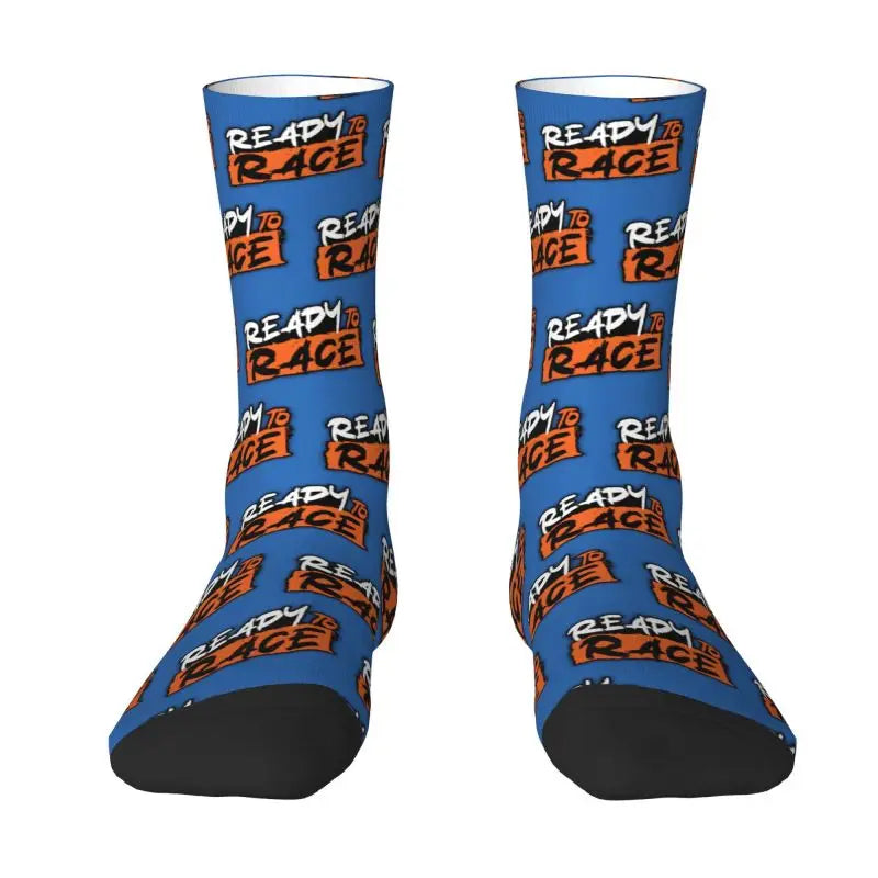 Custom Ready To Race Logo Crew Socks Unisex Cool 3D Print Racing Sport Motorcycle Rider Dress Socks