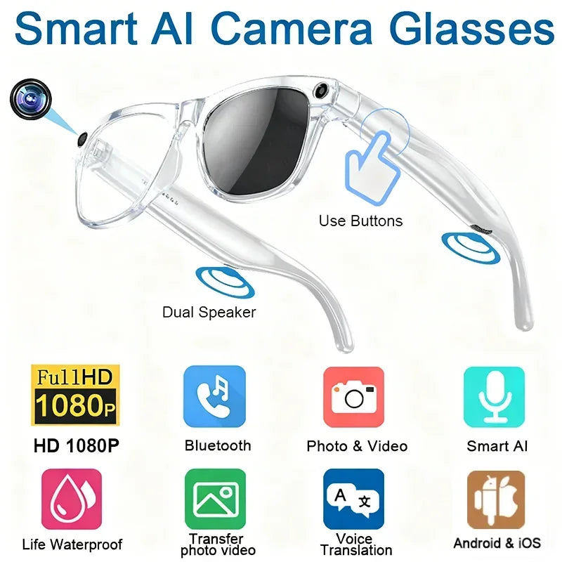 Lenovo AI Smart Glasses With 8K 1200mp Camera Chat Gpt Touch Sport Sunglasses Music Player Bluetooth Calling Voice Assistant CB DROPSHIPPING