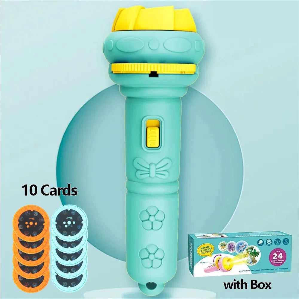 10 Cards Cartoon Projection Flashlight 80 Patterns Creative Children Flashlight Toy Projector Baby Toys Bedtime Story Book Toy CB DROPSHIPPING