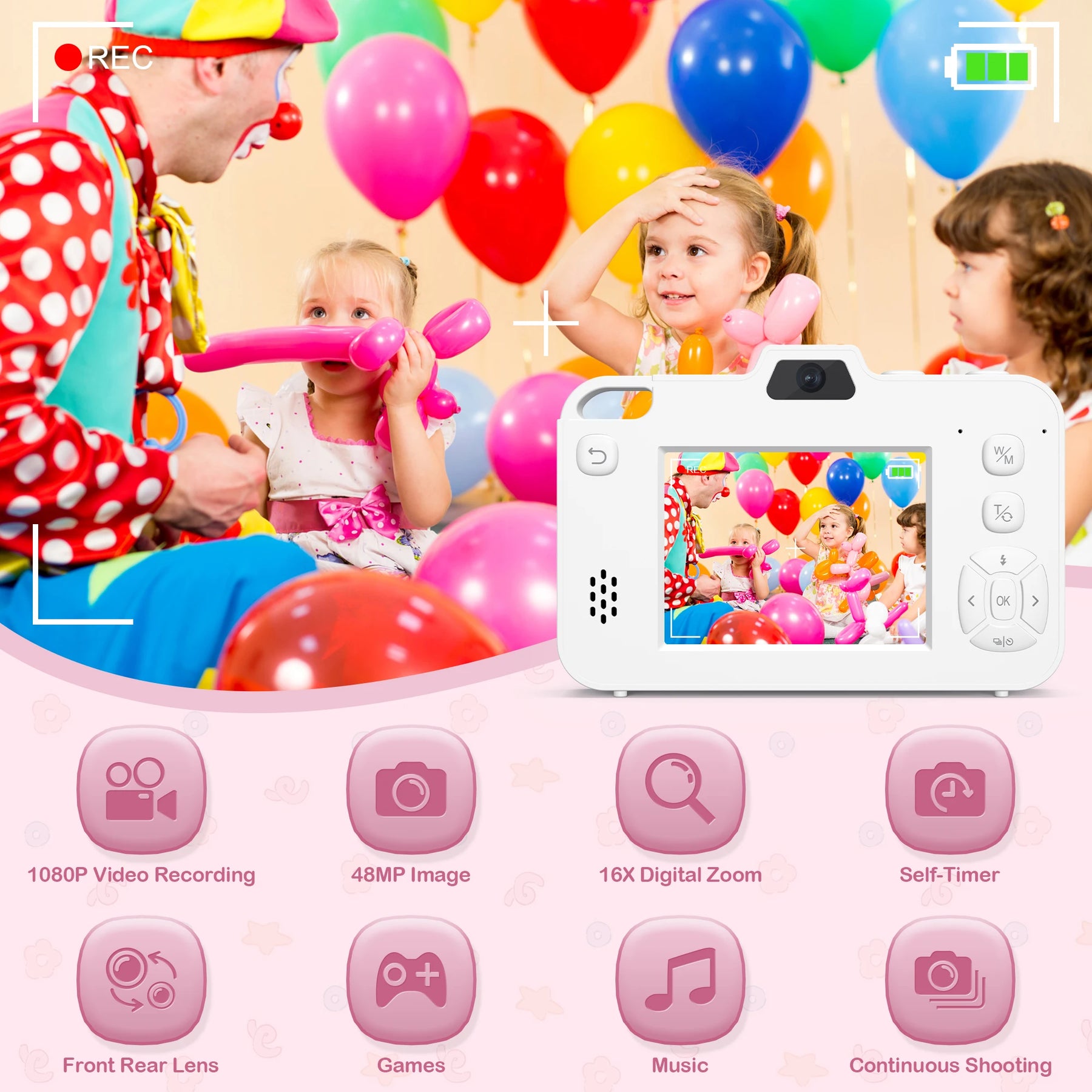 16X 48MP Kids Photography Camera Front Rear Dual Lens Boys Girls Digital Video Recorder Selfie Beginner Camera For Children CB DROPSHIPPING
