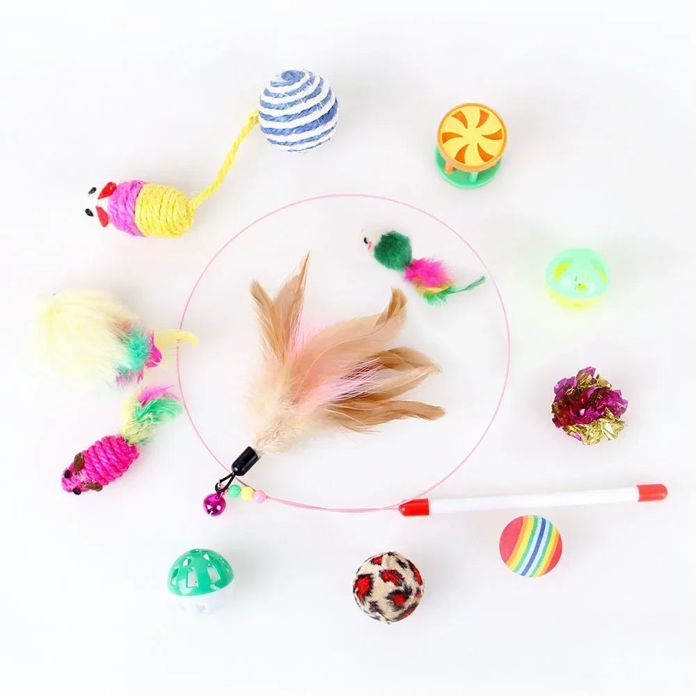 Kitten Toys Variety Pack-Pet Things for Cat Toy Combination Set Toy Funny Cat Stick Sisal Mouse Bell Ball Cat Supplies 21 Piece CB DROPSHIPPING