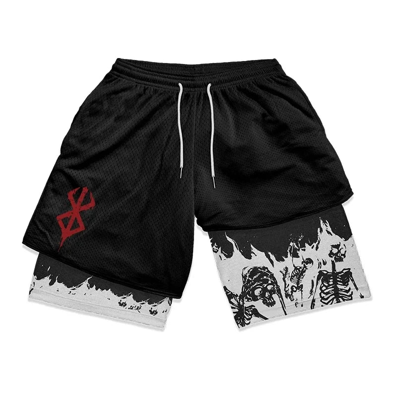 Sport Shorts Men 2 in 1 Gym Jogging Running Training Workout Shorts 3D Anime Berserk Breathable Beach Double-Layer Shorts Mens CB DROPSHIPPING