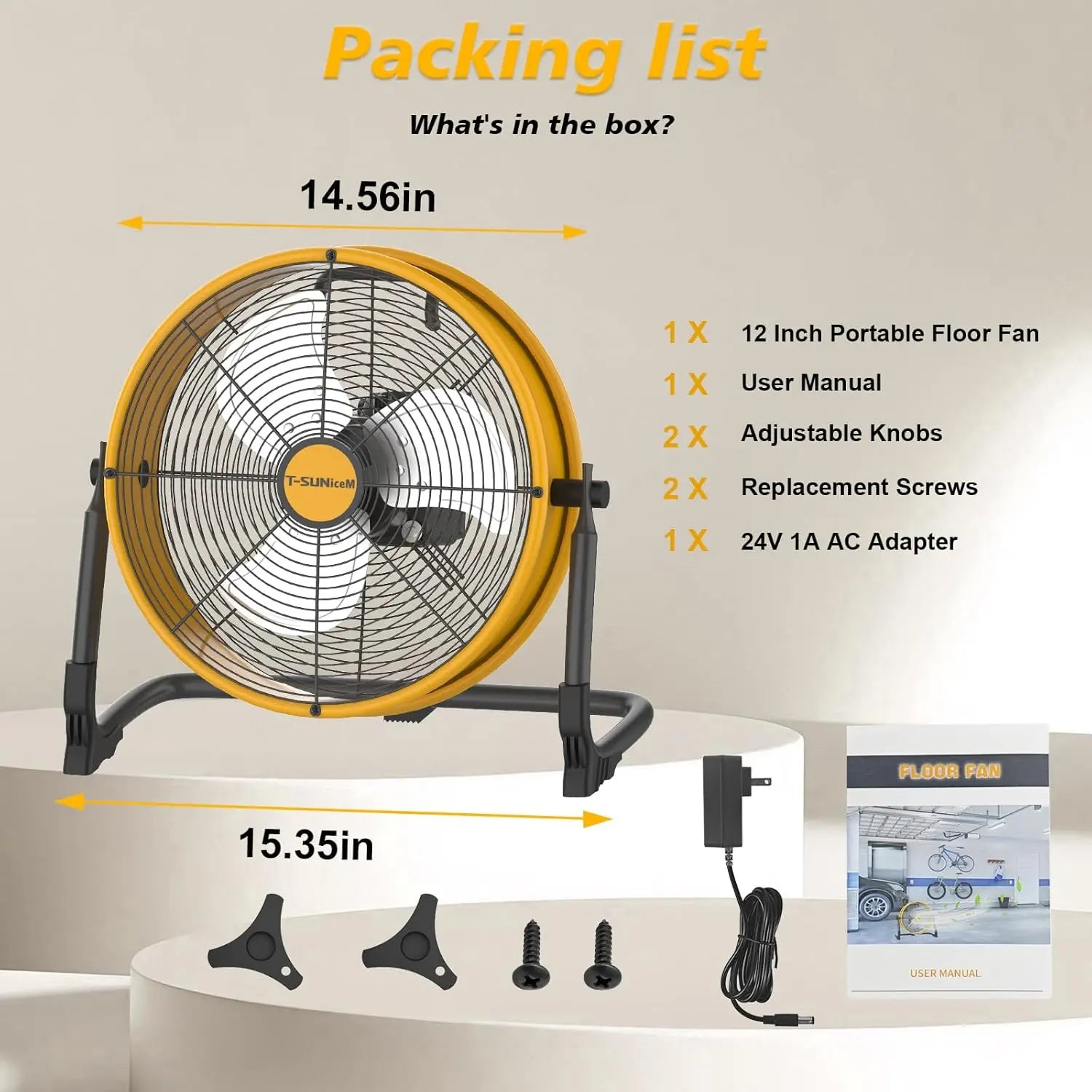 12/16 inch Floor Fan for Dewalt Battery Portable Fan Metal Industrial Stepless Speed Fan for Jobsite Garage Camping Emergency