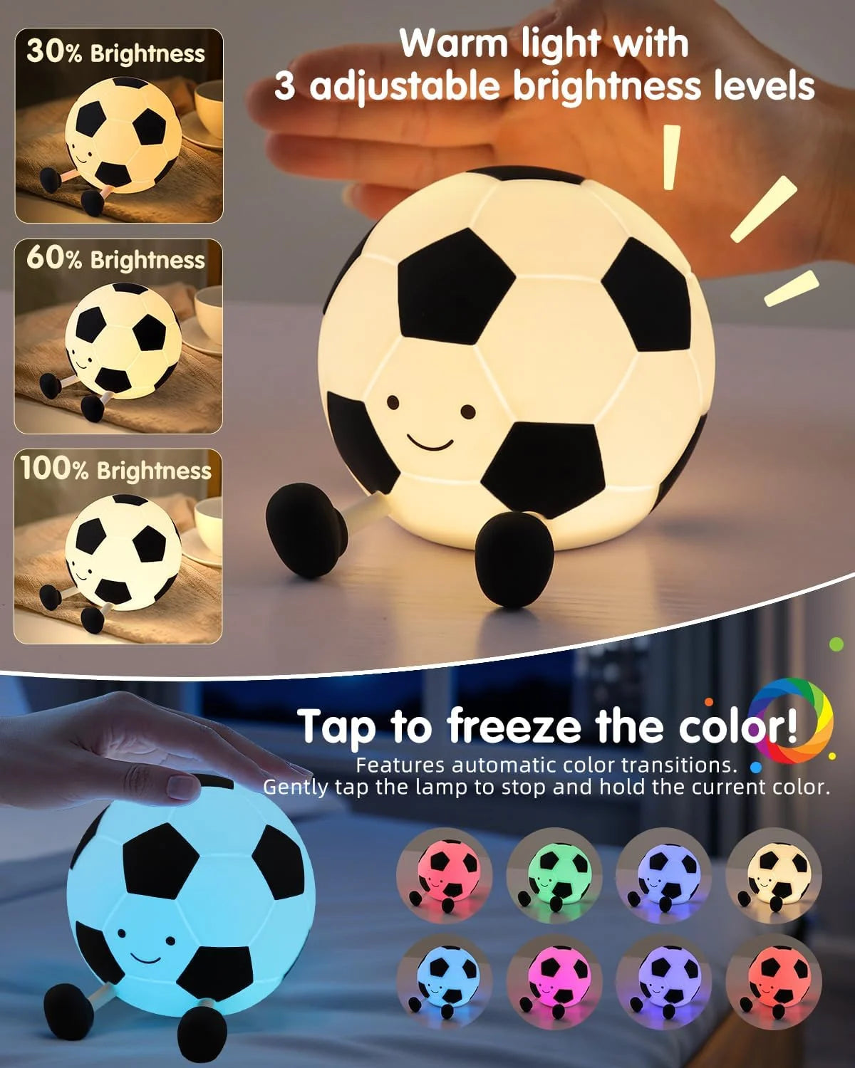 Sport Fans Soccer Light,Rechargeable Small Lamp Dimmable with Soft Touch,Football Nightlight Cute Squishy Lamp for Childs gifts CB DROPSHIPPING