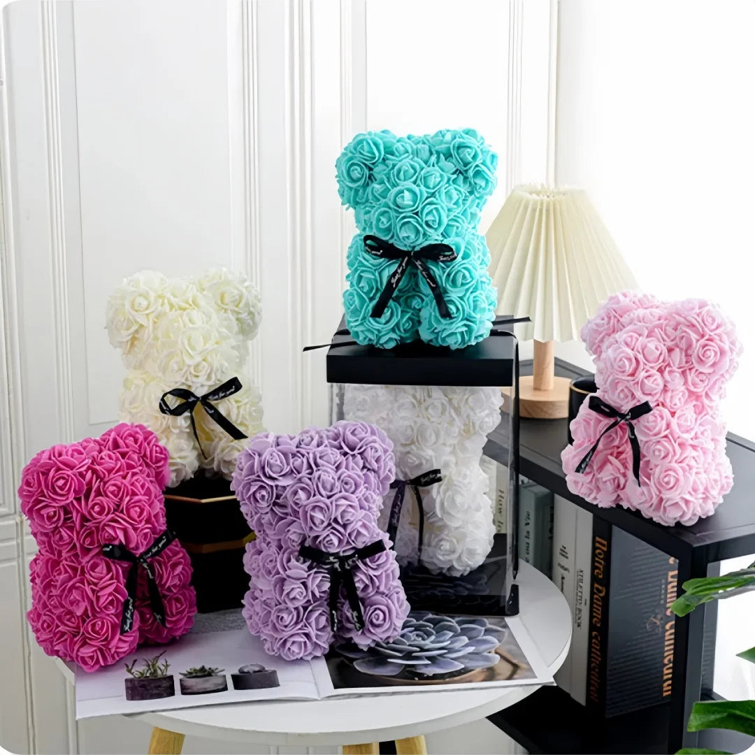 Fashion Artificial Rose Bear Gifts PE Eternal Rose Bear for Mom Mother's Day Birthday Valentine's Day Wedding Party Decoration