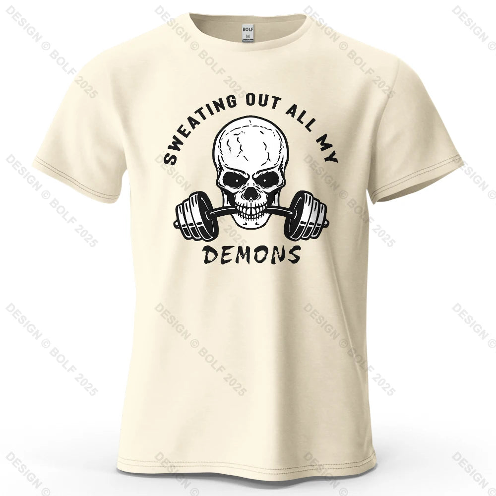 Fitness Skull Motivated Printed Men's T-Shirt 100% Cotton Oversized Gym Graphic Tees for Women Tops Tees Casual Streetwear CB DROPSHIPPING