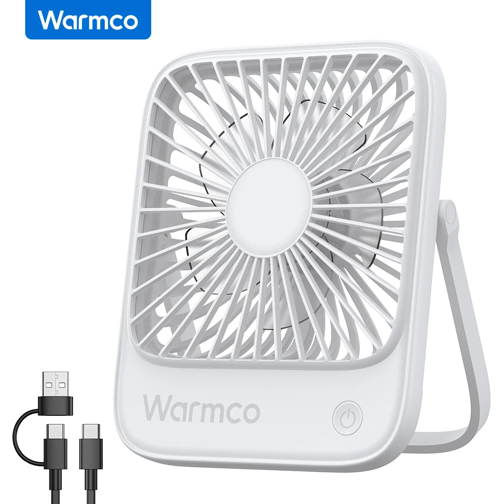Warmco Mini USB Desk Fan Portable USB-C Fan 3-Speed Adjustable Quiet Small Personal Cooling Fan 180° Rotation for Home Travel