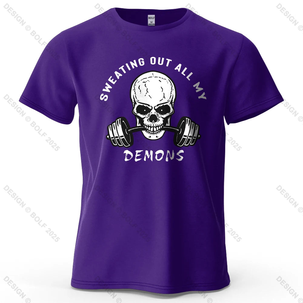 Fitness Skull Motivated Printed Men's T-Shirt 100% Cotton Oversized Gym Graphic Tees for Women Tops Tees Casual Streetwear CB DROPSHIPPING