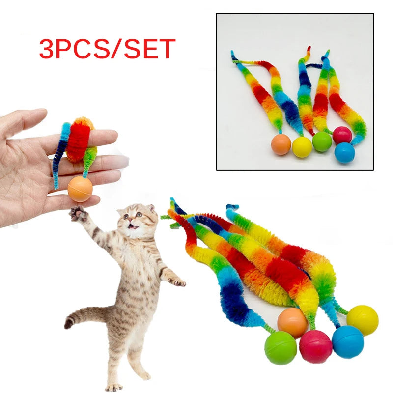 Kitten Interactive Toys Tickle Cat Colorful Bouncing Ball Pet Cat Supplies Puzzle Teasing Indoor Cat Ball Toy With Tail 3pcs CB DROPSHIPPING