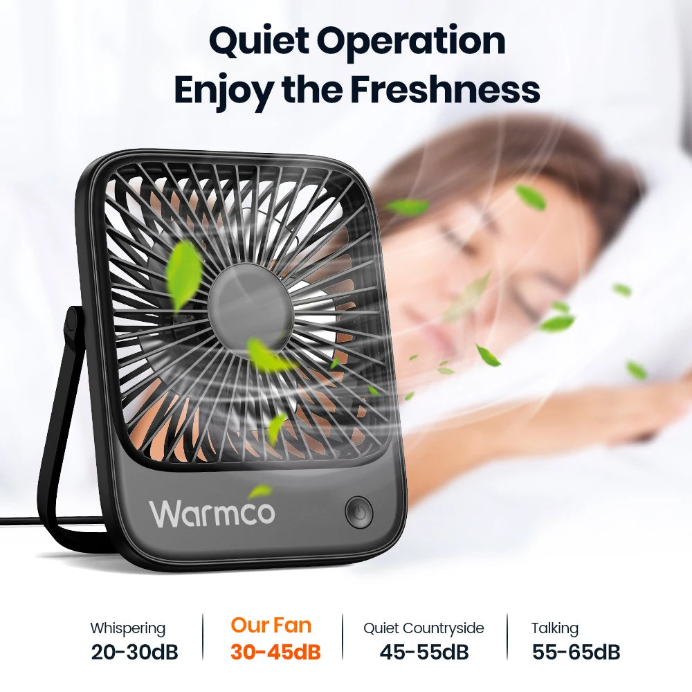 Warmco Mini USB Desk Fan Portable USB-C Fan 3-Speed Adjustable Quiet Small Personal Cooling Fan 180° Rotation for Home Travel