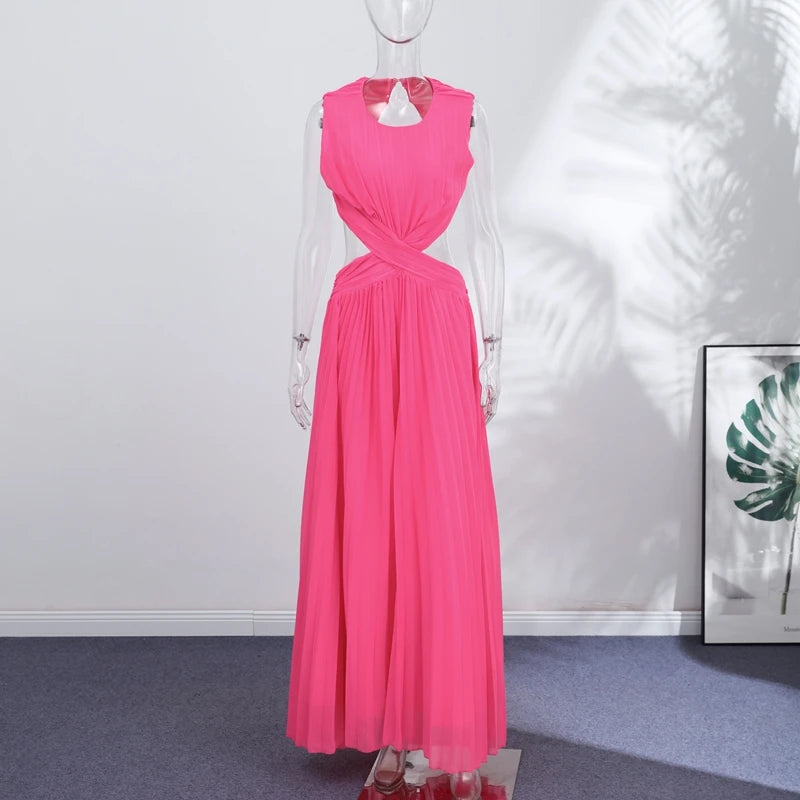 Backless Women Dress Cross Waist Long Dress Sleeveless Backless dresses A Line Ruched Evening Gown  Elegant Party Gown 2026 New
