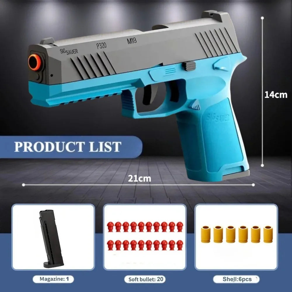 P320 Shell Throwing Continuous Firing Blowback Soft Bullet Toy Gun Outdoor Sport Shooting Game Christmas Gift for Children