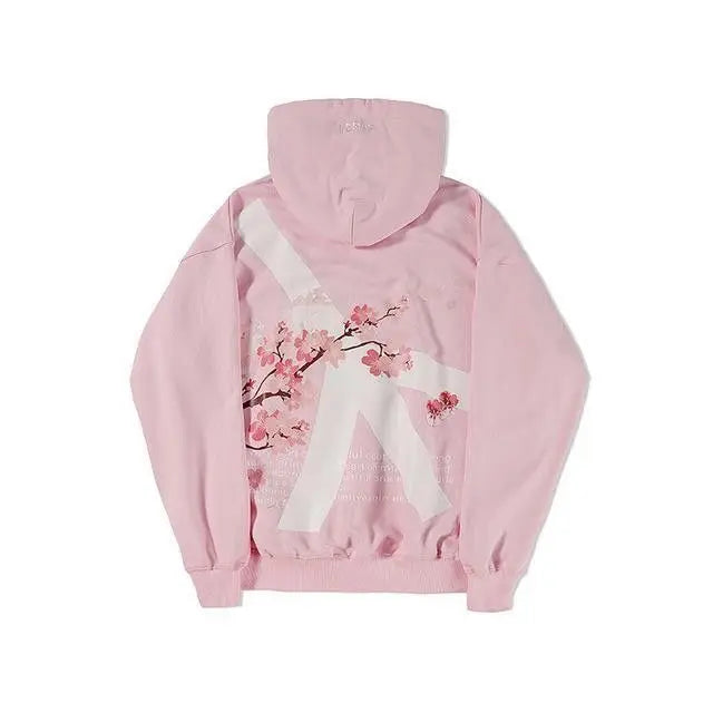 American Vintage Y2K Cherry Blossom Embroidered Hooded Jacket Womens Pink Zipper Coat with Floral Tree Graphic Streetwear