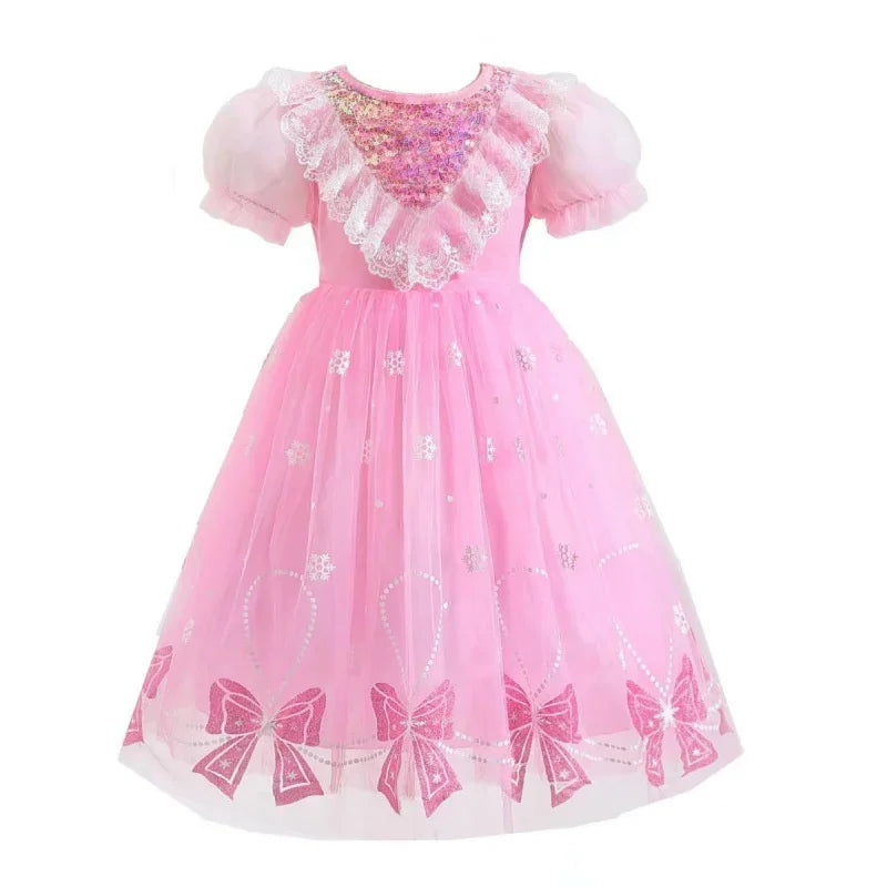 Summer Girls Tulle Dress Princess Sequined Puff Mesh Gown Kids Birthday Party Vestidos Children Casual Fashion Clothes 2-10Y CB DROPSHIPPING