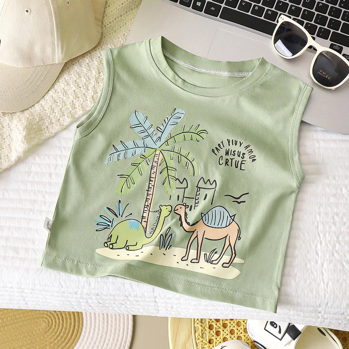 Kids Cartoon Tank Sleeveless Top Children Breathable Cotton T-shirt Vest Summer New Fashion Clothing CB DROPSHIPPING