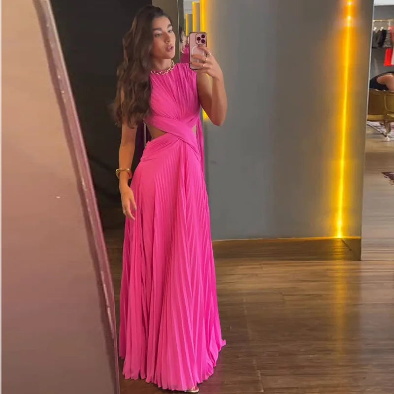 Backless Women Dress Cross Waist Long Dress Sleeveless Backless dresses A Line Ruched Evening Gown  Elegant Party Gown 2026 New