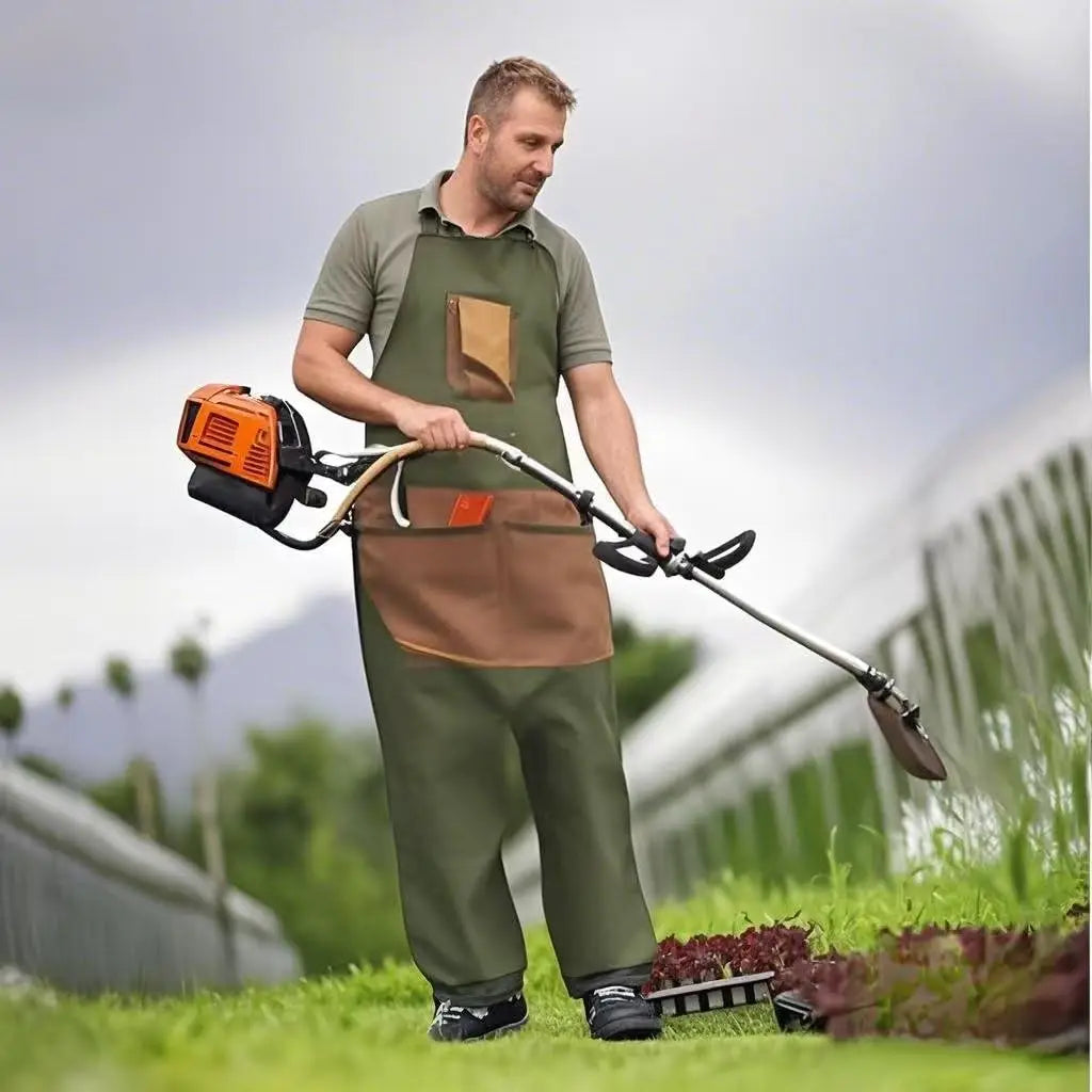 Garden apron, Apron Man,Harvest Apron with Pockets,Waterproof,Adjustable,Reinforced Knees for Mow Grass and Lawn Mowing