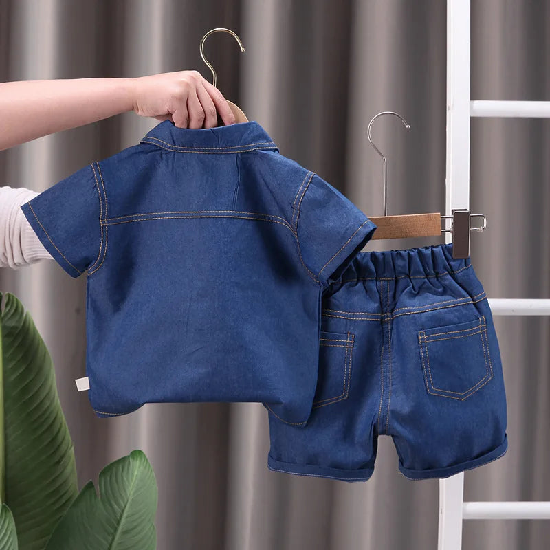 Summer Baby Boys Denim Clothes Suit Children Outfits Fashion Solid Shirt Shorts 2Pcs/Sets Toddler Casual Costume Kids Tracksuits CB DROPSHIPPING