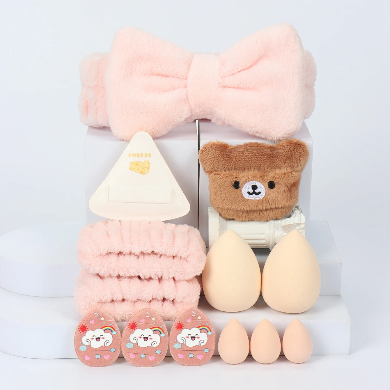Embroidered Powder Puff Headband 13-Piece Set, Suitable for Applying and Setting Makeup, Suitable for All Skin Types