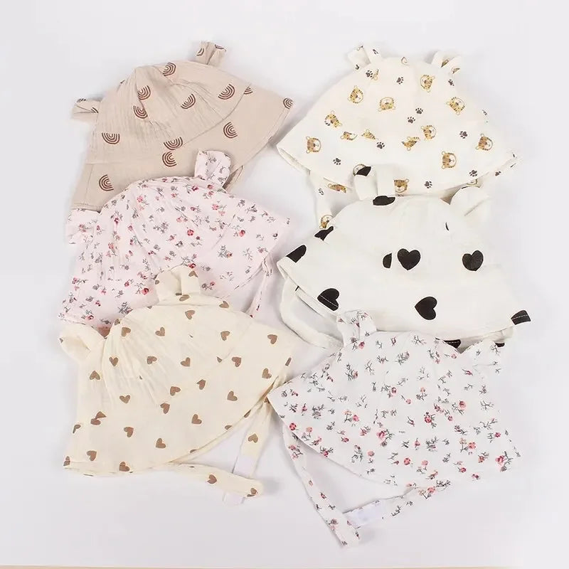 2026 Newborn Boys Girls Bucket Hat Summer Kids Toddler Panama Cap 0 to 12 Months Soft Cotton Baby Sun Hat With Ears Cute Bunny CB DROPSHIPPING