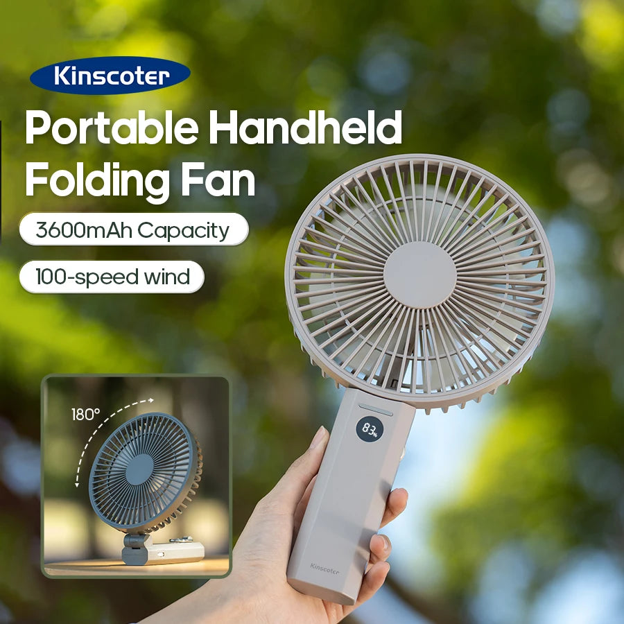 Portable Handheld Fan 3600mAh Multifunctional Desktop Folding Rechargeable Fan 100-Speed with LED Display for Outdoor Travel