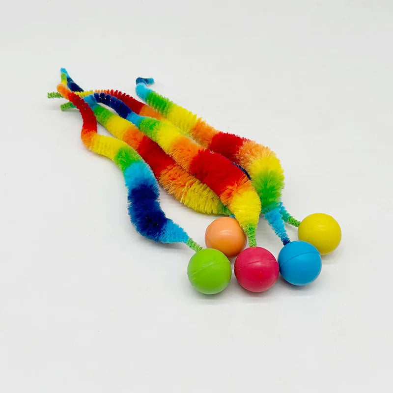 Kitten Interactive Toys Tickle Cat Colorful Bouncing Ball Pet Cat Supplies Puzzle Teasing Indoor Cat Ball Toy With Tail 3pcs CB DROPSHIPPING