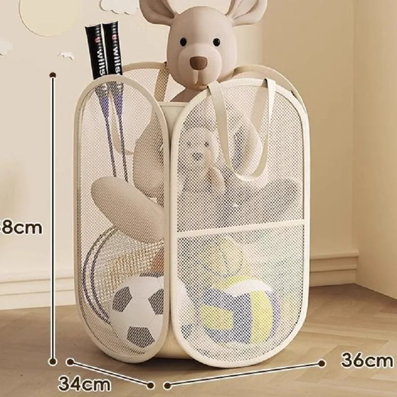 Foldable Mesh Toy Storage Basket, Large Breathable Mesh Laundry Hamper with Handles, Vertical & Horizontal Dual Styles Kids Toy CB DROPSHIPPING