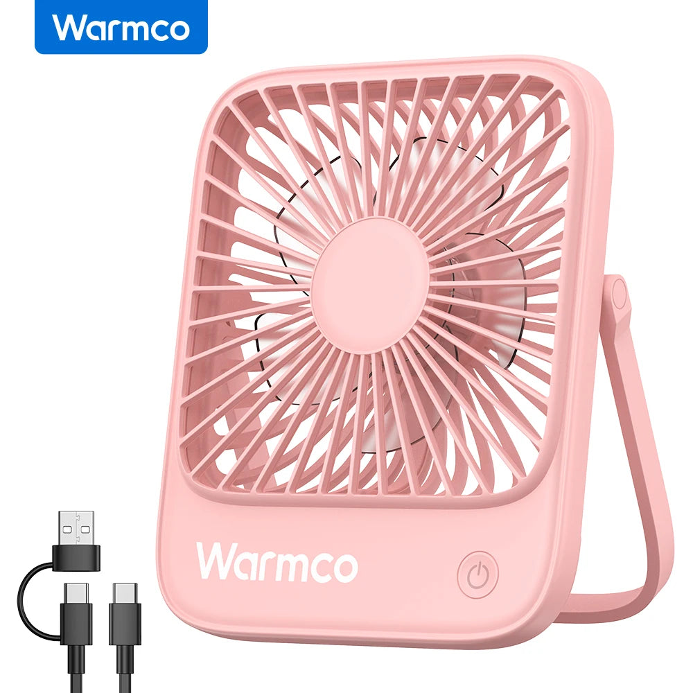 Warmco Mini USB Desk Fan Portable USB-C Fan 3-Speed Adjustable Quiet Small Personal Cooling Fan 180° Rotation for Home Travel