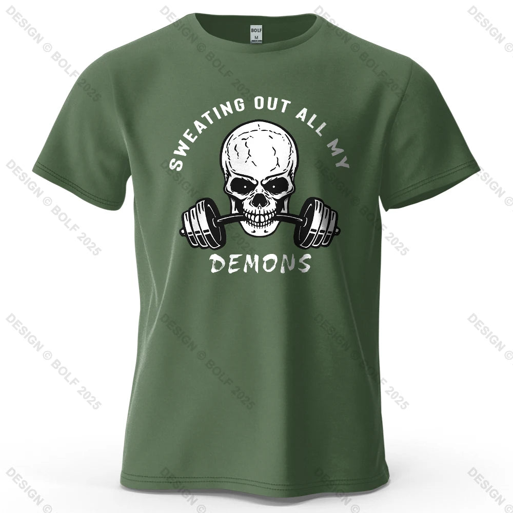 Fitness Skull Motivated Printed Men's T-Shirt 100% Cotton Oversized Gym Graphic Tees for Women Tops Tees Casual Streetwear CB DROPSHIPPING
