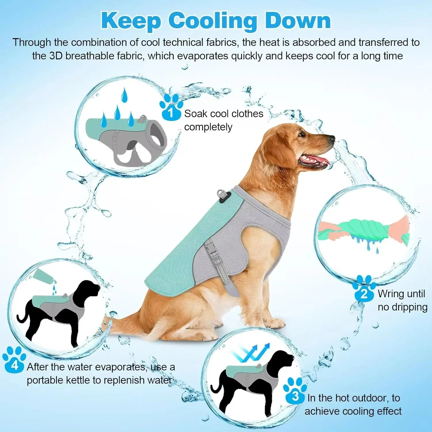 New Ice Cooling Dog Vest Summer Mesh Clothes for Small Medium Large Dogs Outdoor Pet Cool Down Jackets Breathable Dog Harness