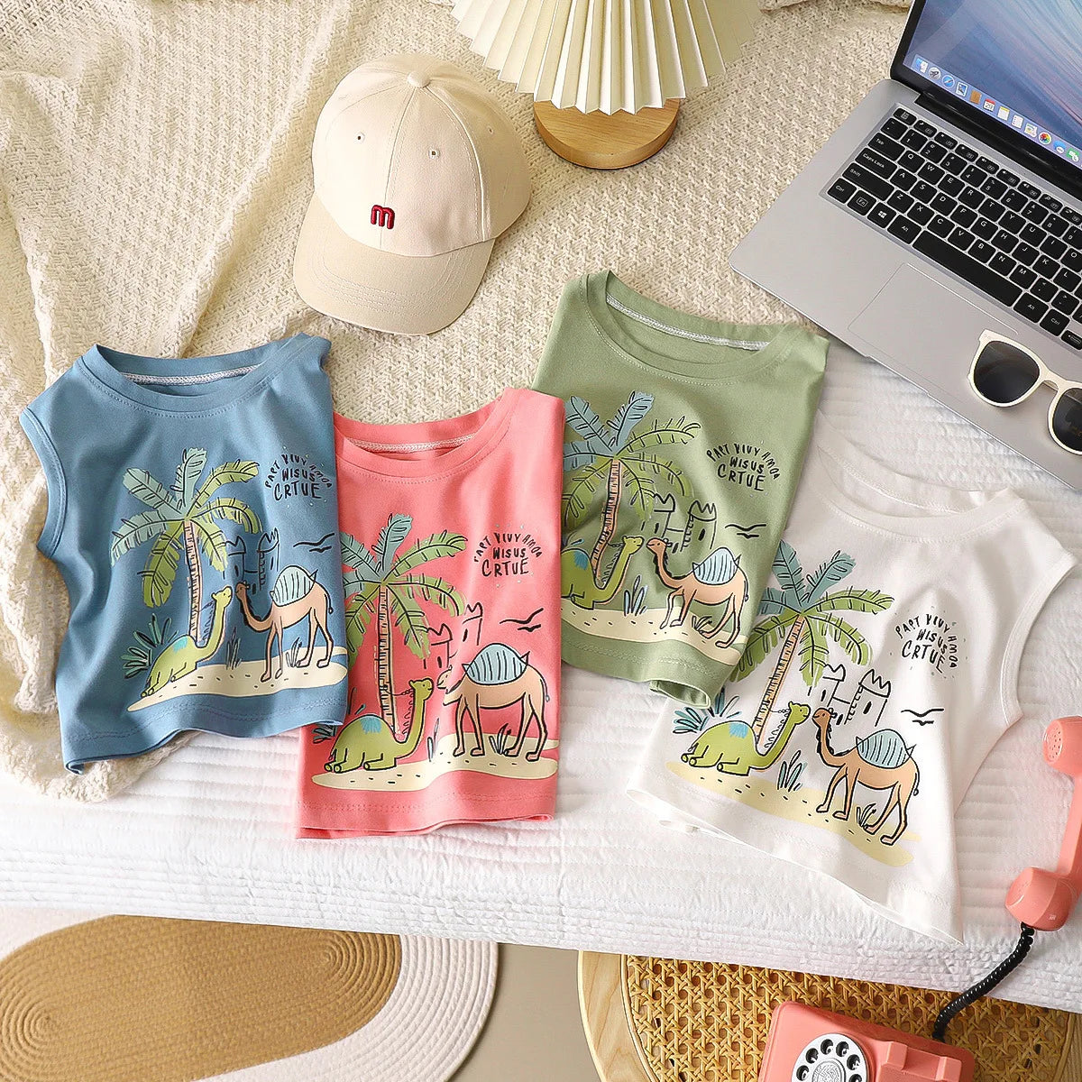 Kids Cartoon Tank Sleeveless Top Children Breathable Cotton T-shirt Vest Summer New Fashion Clothing CB DROPSHIPPING