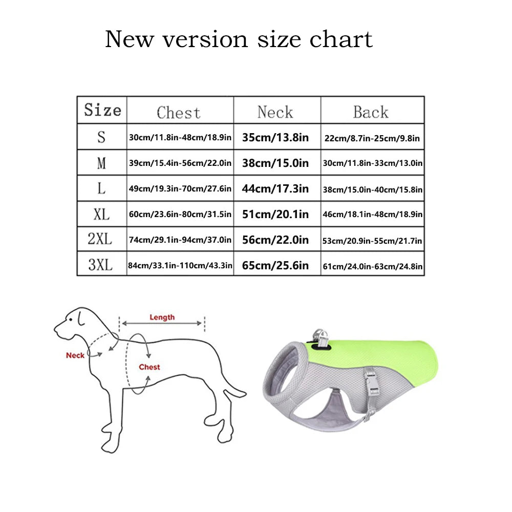 New Ice Cooling Dog Vest Summer Mesh Clothes for Small Medium Large Dogs Outdoor Pet Cool Down Jackets Breathable Dog Harness